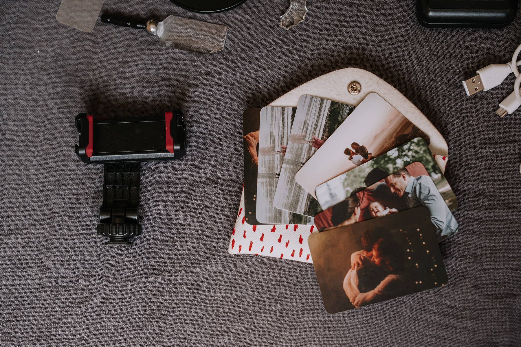 a group of pictures on a blanket